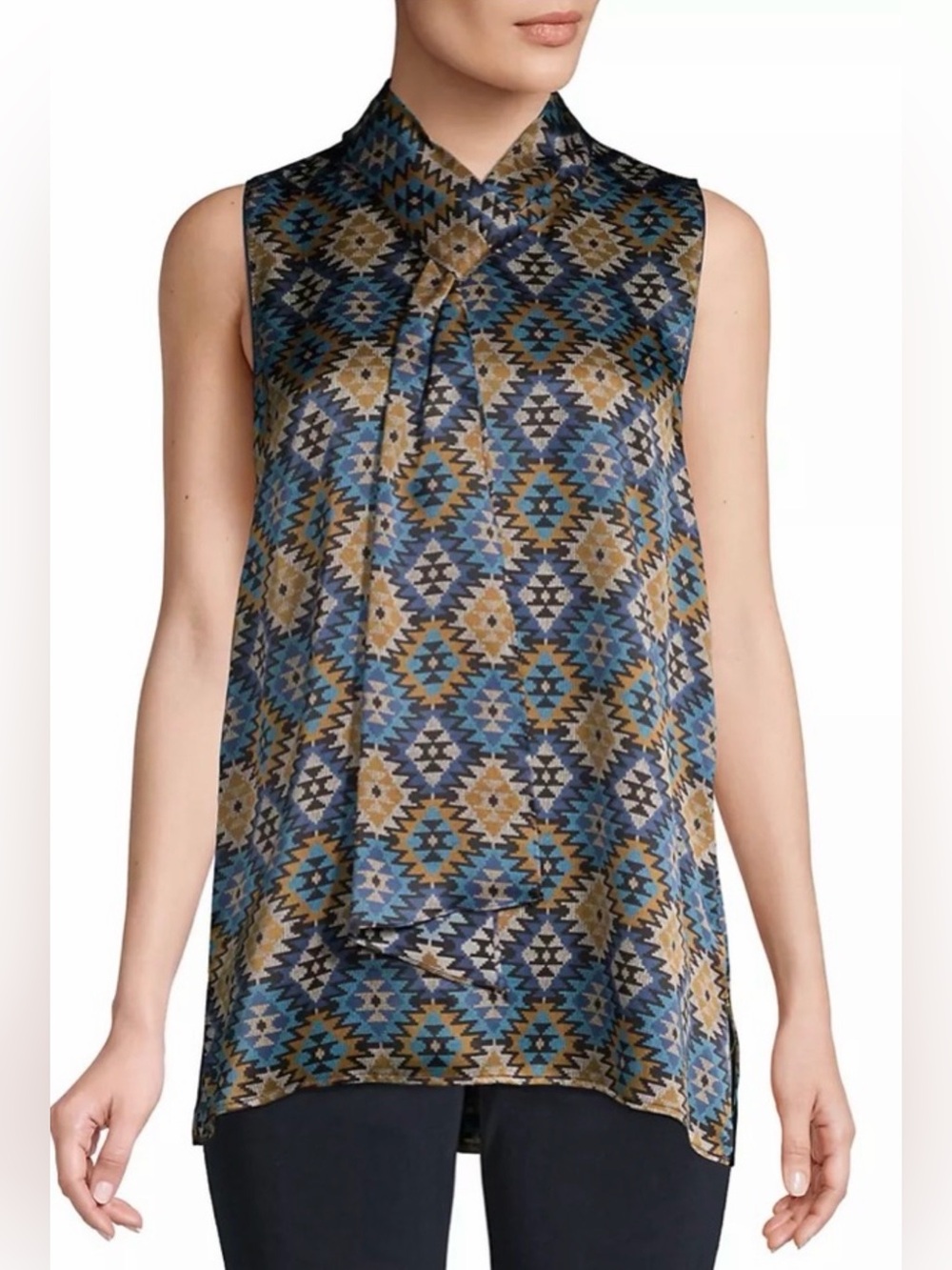 Lafayette 148 Blue Aztec Print Silk Tank Top in M